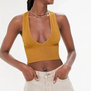 Urban Outfitters Out From Under Hailey Crop Bra Top XL Mustard Plunge Ribbed